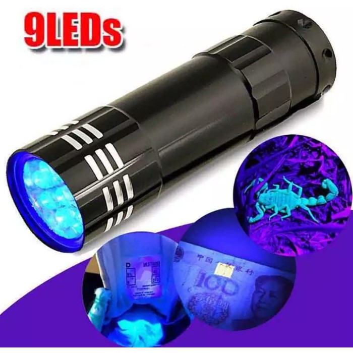 Lampu UV Ultraviolet Model Senter Tangan 9 LED