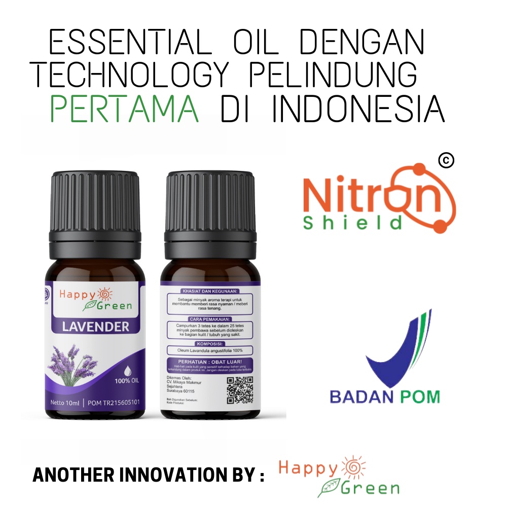 BPOM Happy Green Lavender Essential Oil (Minyak Lavender) 100% Pure Imported USA Pasti Murni