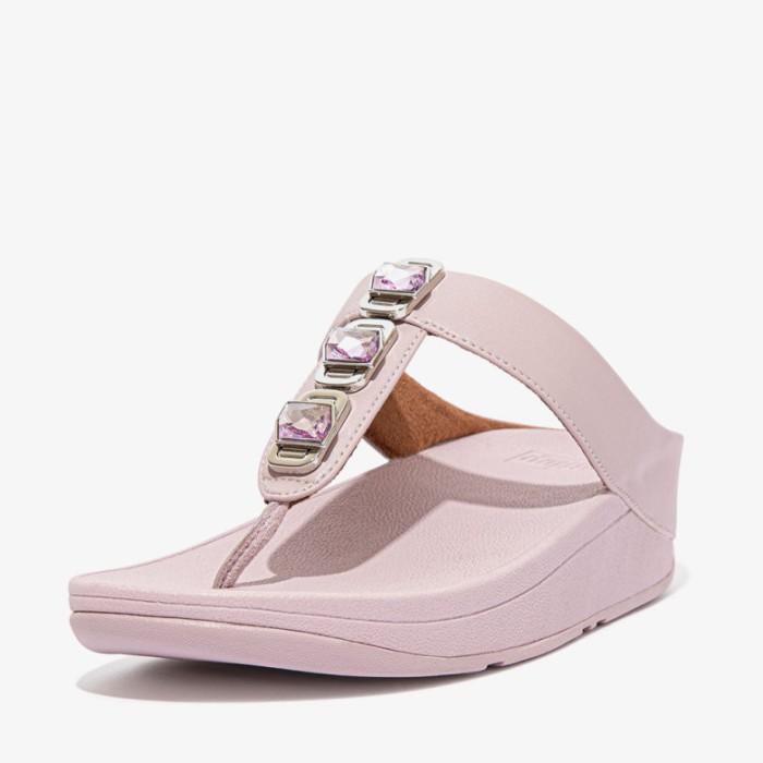 Fitflop Fino Crystal Lock Toe-Post DA8-946 Sandal Wanita Ori-Sft Lilac