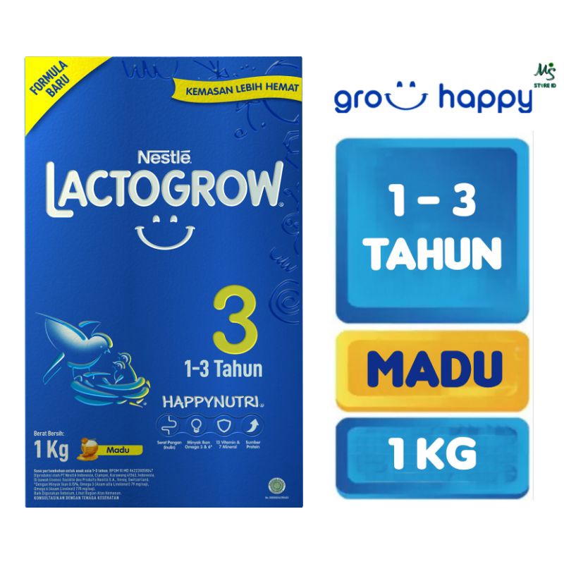 

Nestle Lactogrow 3 MADU 1 kg Box Susu Bubuk Anak Untuk Usia 1 - 3 Tahun , Berikan ASI Selama mungkin