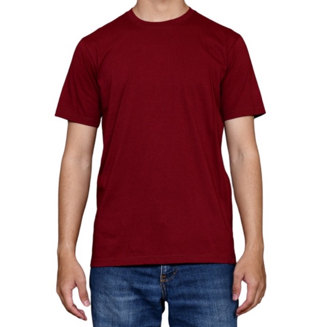 Jual Kaos Polos Maroon Solid Kaos Pria Polos Cotton Combed 30s