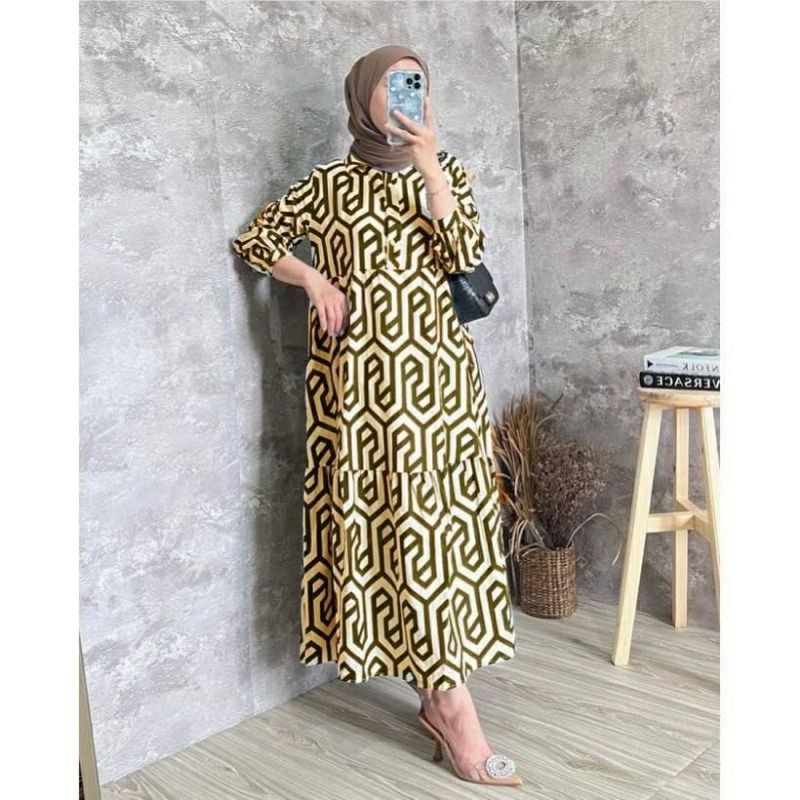 Midi Dress Zahra Wanita Muslim Rayon Premium Viral Terbaru