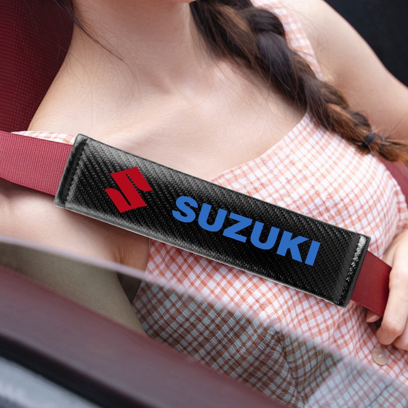 2 Pack Sabuk Pengaman Mobil Bantalan Bahu Kulit Serat Karbon Suzuki Jimny Samurai grand vitara sx4 s