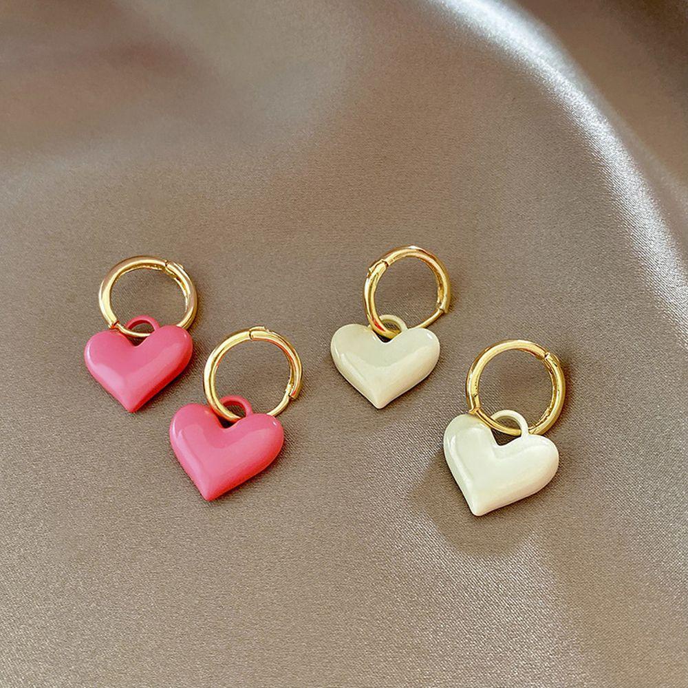 Mxbeauty Anting Hoop Perempuan Retro Jepang Hadiah French Heart Shape Lovely Menjuntai Earrings