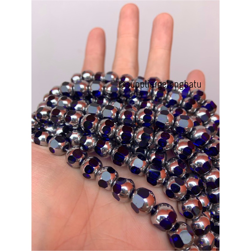 kristal BINGKAI SILVER 10mm biru tua quartz kuarsa spacer pembatas