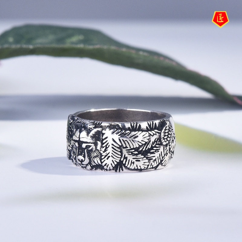 [Ready Stock]Silver Creative Carving Wolf Ring Simple Domineering