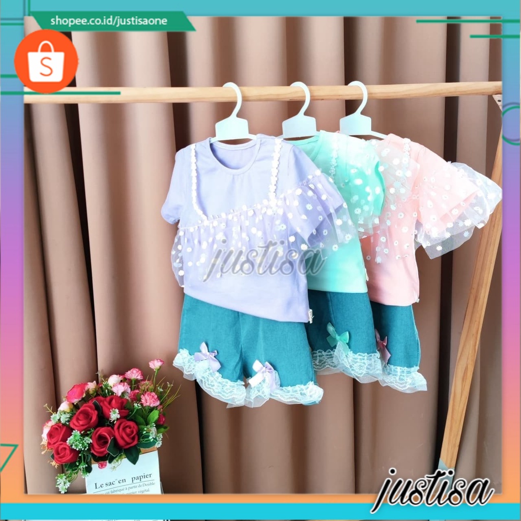 Promo !! Setelan anak feminim /  setelan white flower furing ukuran 1-4tahun / Setelan baju anak perempuan