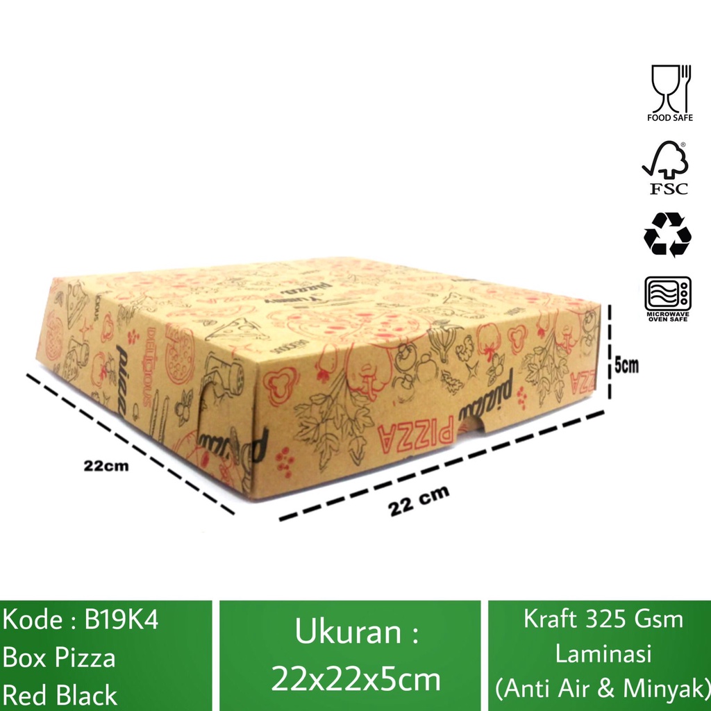 Box Pizza Motif 22X22X5 Bahan 325 Gsm (B19K4Z1-Laminasi)