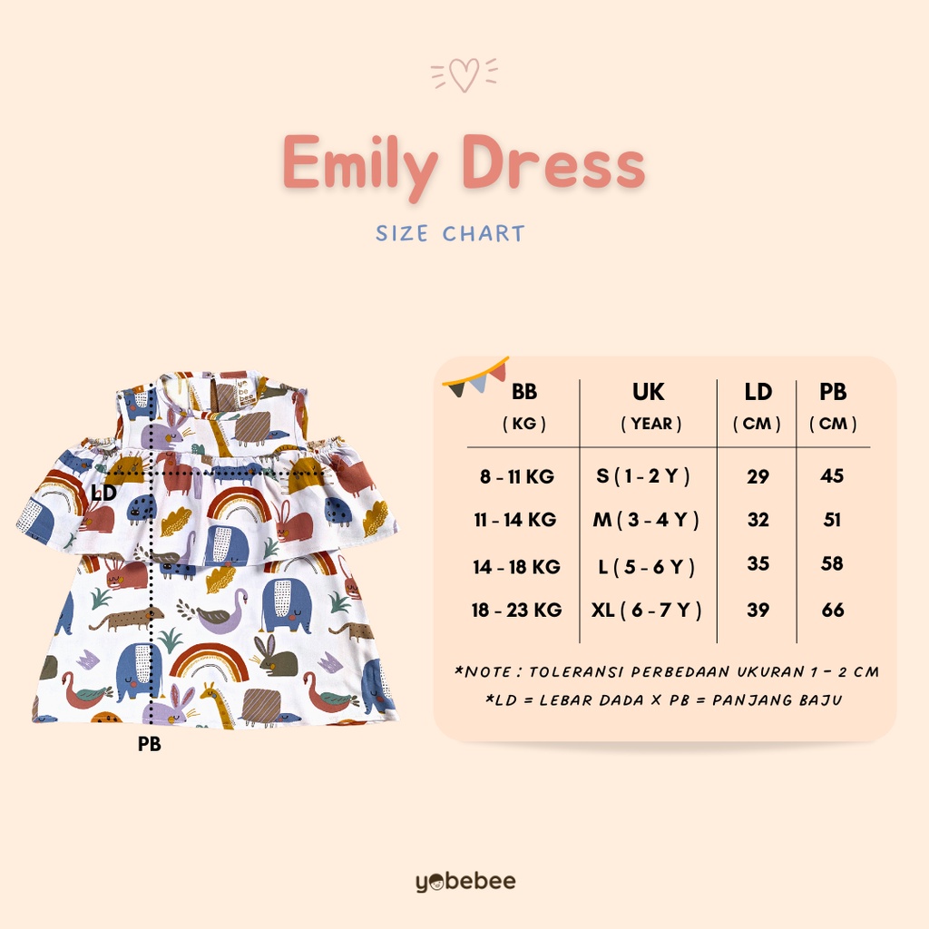 Yobebee Emily Dress Rayon Anak Perempuan Usia 2 3 4 6 7 Tahun Baju Blouse Korea Gaun Babydoll Daster Kids Motif Bunga Karakter Katun Lembut Model Baju Casual Harian Main Santai Anak Cewek