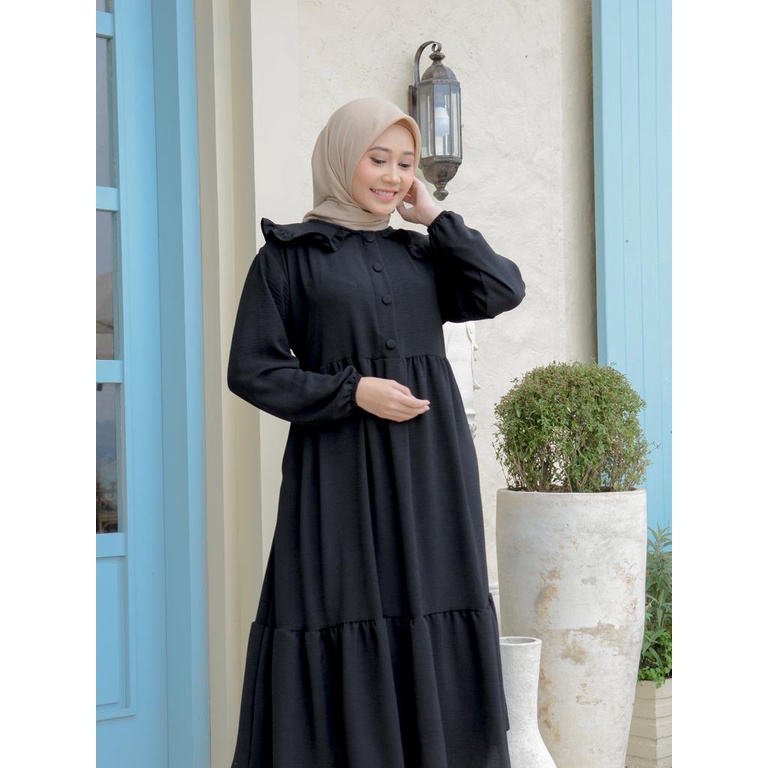 DRESS MIDI / BAHAN CRINKLE AIRFLOW / DRESS MIDI TERBARU / BAJU WANITA / GAMIS MURAH / DRESS MIDI KOL