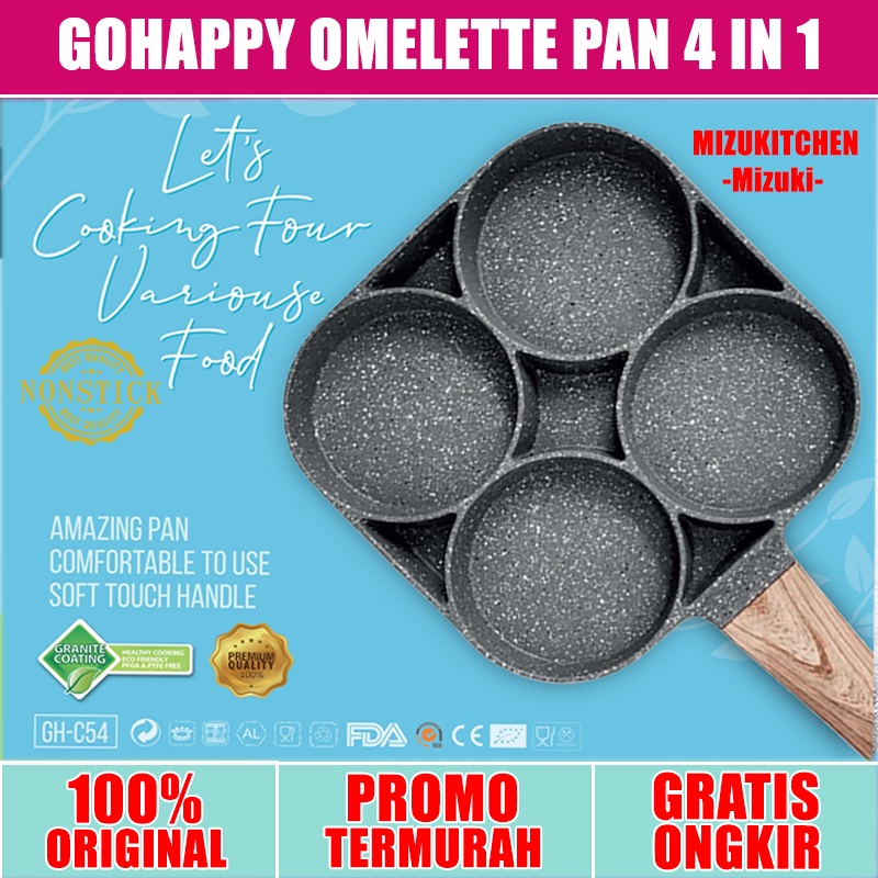 PANCI PENGGORENGAN TELUR Omelette Pan 4 LUBANG | Gohappy GHC54 omelete 4in1 Nonstick Egg frying Pan