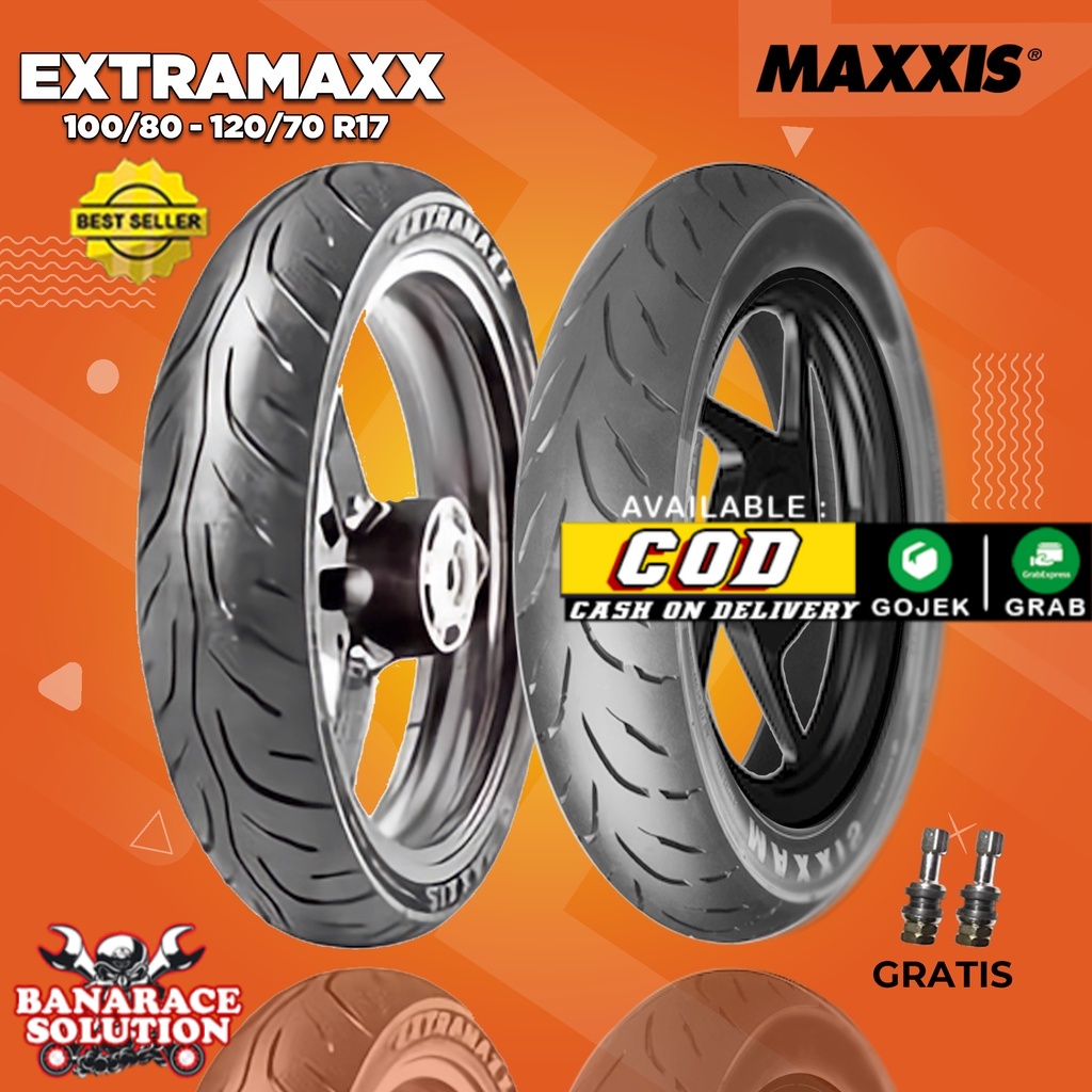 Paket Ban Motor Moge Tubles // MAXXIS EXTRAMAXX 100/80 - 120/70 Ring 17 Tubless // ban motor tubles ring 17
