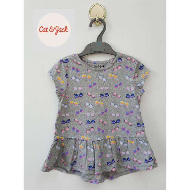 Baju atasan anak babydoll cat&jack sunglasses grey tee