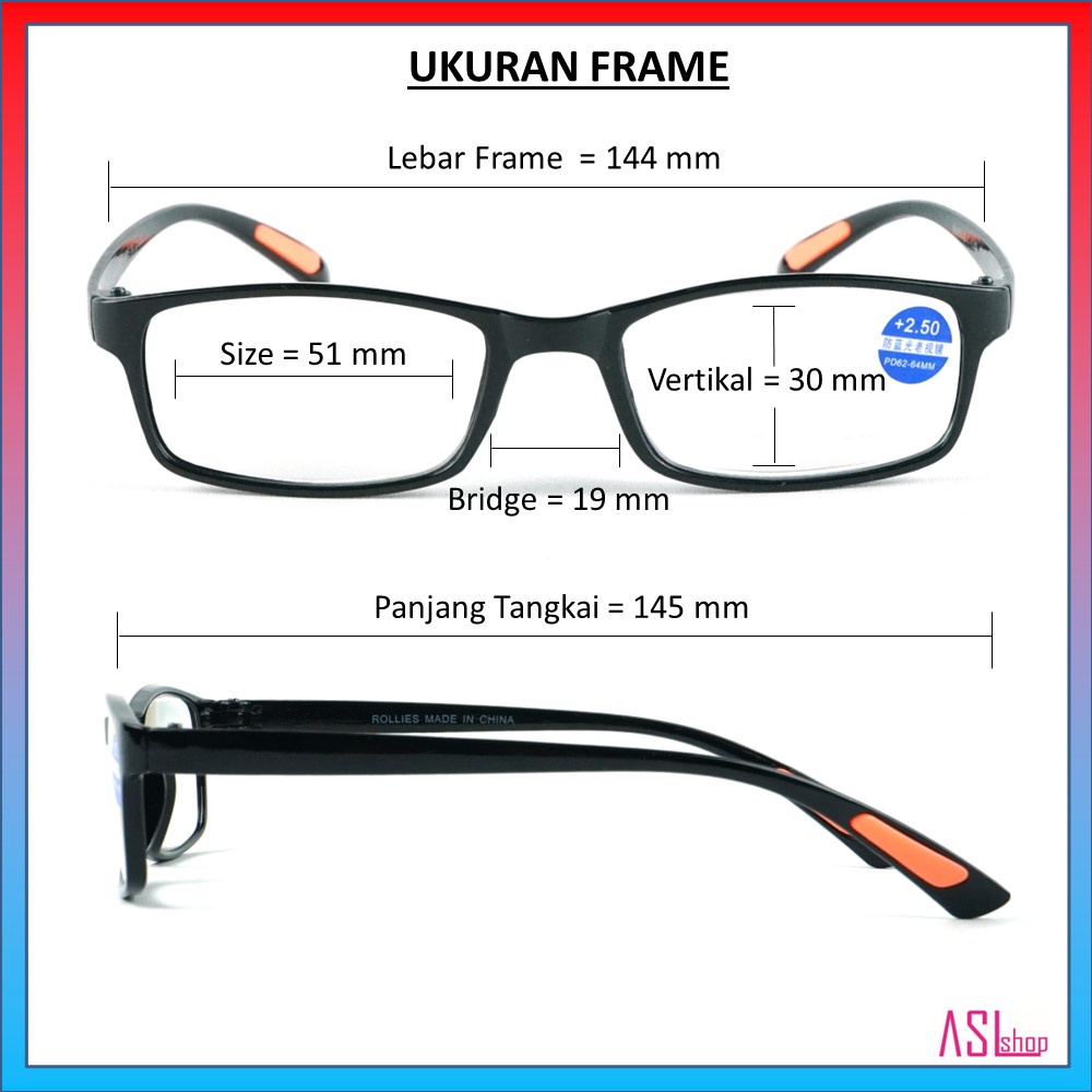 FRAME KACAMATA KHUSUS BACA (BU601AB) LENSA BLUERAY/BLUECUT