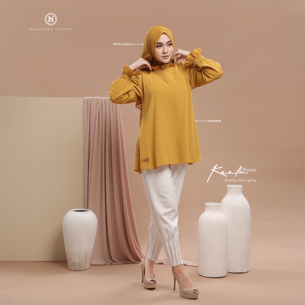 Baju Kerja Wanita KLA Niki Blouse Atasan Blouse Wanita / Atasan Kerja Wanita Keela  Ori Nadheera Luxury-Mustard