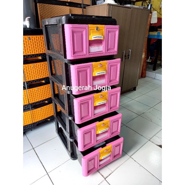 Lemari laci plastik susun 5 napolly plus kunci