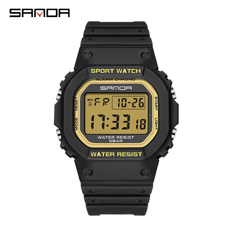 SANDA 2107 Jam Tangan Pria Wanita Digital Tali Rubber Shockproof Waterproof CURRENOS-Hitam Gold