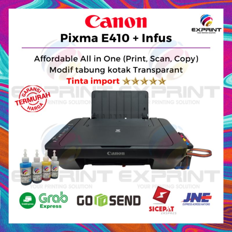 Printer Canon Pixma E410 Print Scan Copy Infus Tabung Bening