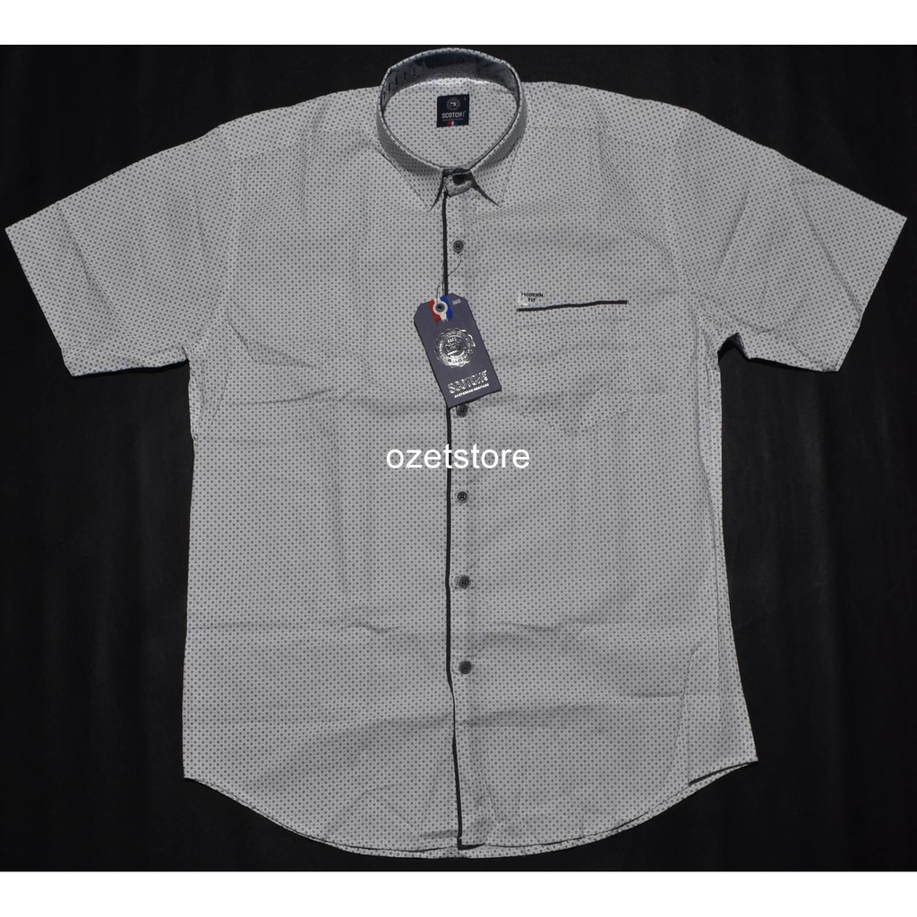 SCOTCH & CO Kemeja Pria Casual Lengan Pendek Putih Motif Modern Fit BY60 ORIGINAL