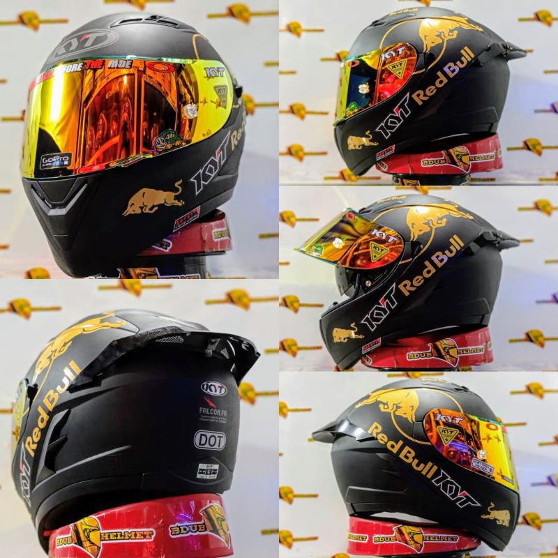 Helm kyt falcon black doff paket ganteng costum Red BuLL-BK DOFF/RedBuLL/GOLD