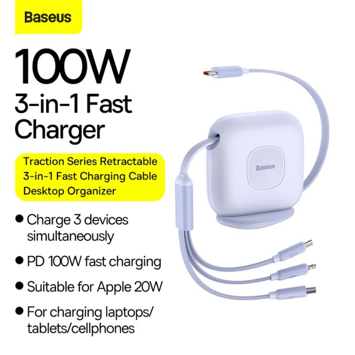 Baseus 3IN1 100W Kabel Data Retractable Fast Charging Micro Iphone C