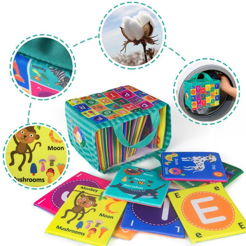 Mainan Edukasi Bayi Soft Flash Card Huruf Kartu Pintar Bahan Kain Alphabet Teytoy Baby Soft Alphabet FlashCards Toys, Baby Early Learning Puzzle Toy ABC with Storage Bag, Washable Soft Cloth Sensory Toy Buku Bantal Kain Bayi Hitam putih Kado Ultah Anak