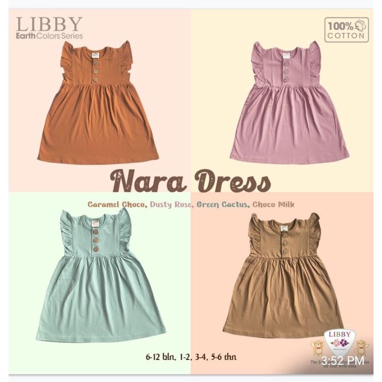 Libby earth NARA DRESS anak polos usia 9bulan - 6tahun/ dress bayi Libby terbaru/ dress anak Libby Nara / Nara Libby dress