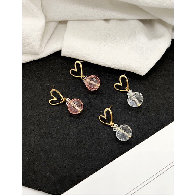 LRC Anting Tusuk Fashion Transparent Crystal Heart Earrings F67904