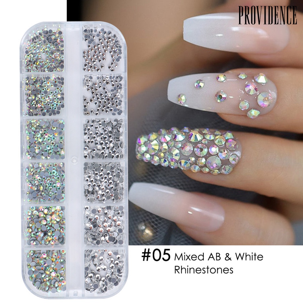 Providence 12 Grids/Box Nail Art Flakes Mixed Glitter Metal Multifunctional Portable Manicure Shell Stone Rhinestone Decoration for Female