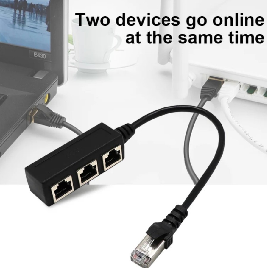 Rj45 lan male to rj-45 female 3 port splitter cable cat 5e 6 6e shield - Kabel internet cabang 1-3