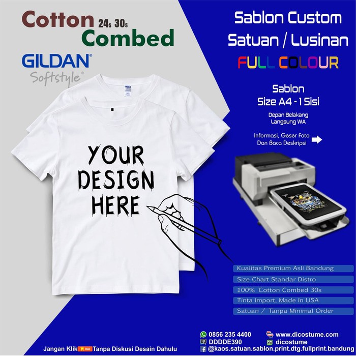 Kaos Satuan Sablon Print DTG Desain Sendiri A4