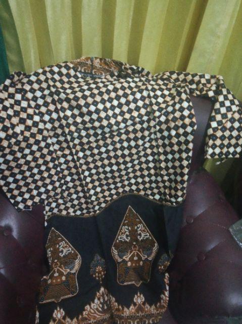 Couple Tunik V Wayang Serut Sogan Abu Coklat Kekinian Kerja Maura Tunic Batik Modern