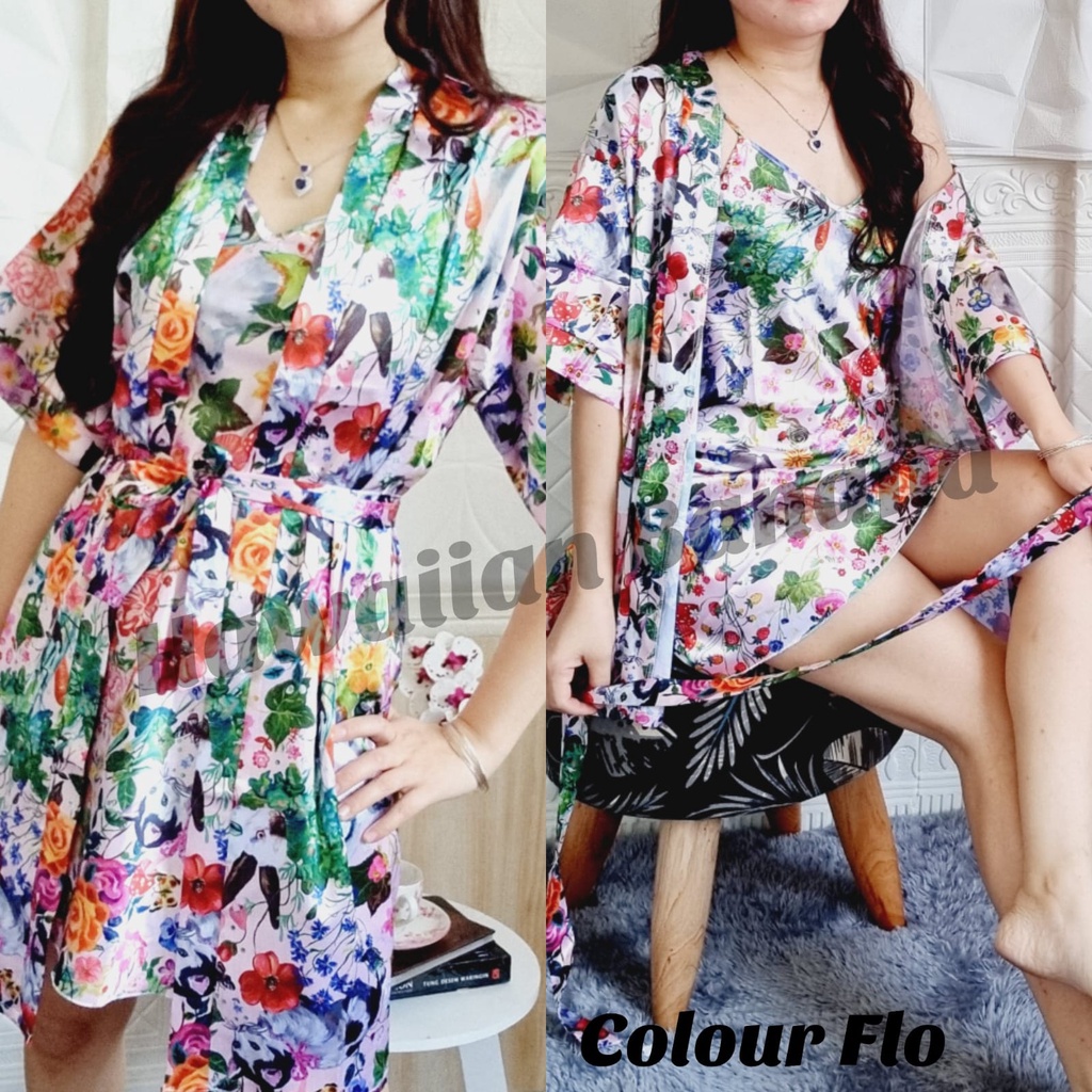 Baju Tidur Kimono Dress Satin Satu Tali Sexy 2 in 1 Sexy / Bahan satin import