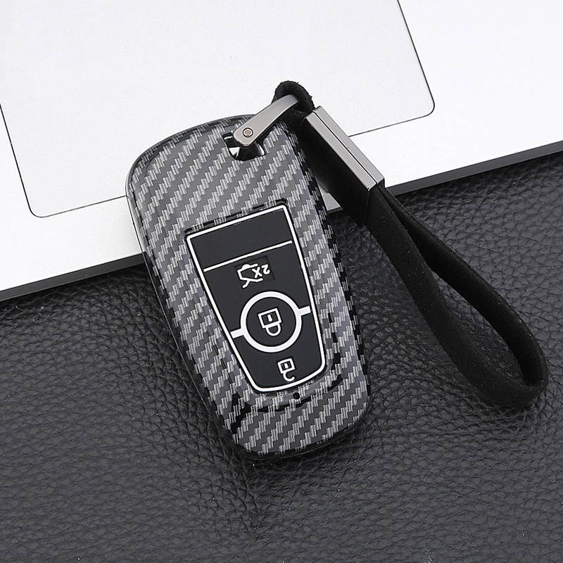 Sarung Kunci Kereta Carbon Fiber ABS Ford Ranger Rapter/Wildtrak/XLT/XL Keyless Protection Car Key Case Cover