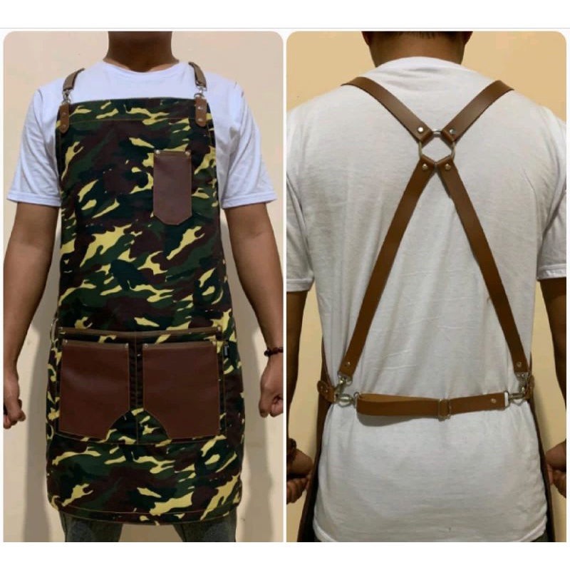 Apron BaristA , Celemek Masak .celemek Katun Drill LORENG