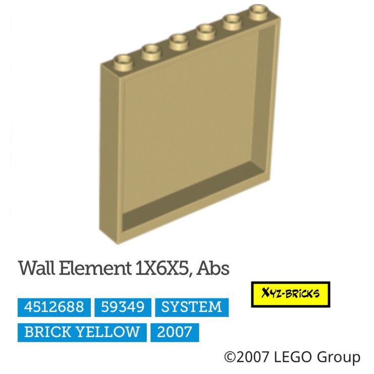 Lego Part 4512688 Wall Panel 1x6x5 Tan 59349 X 2 Parts