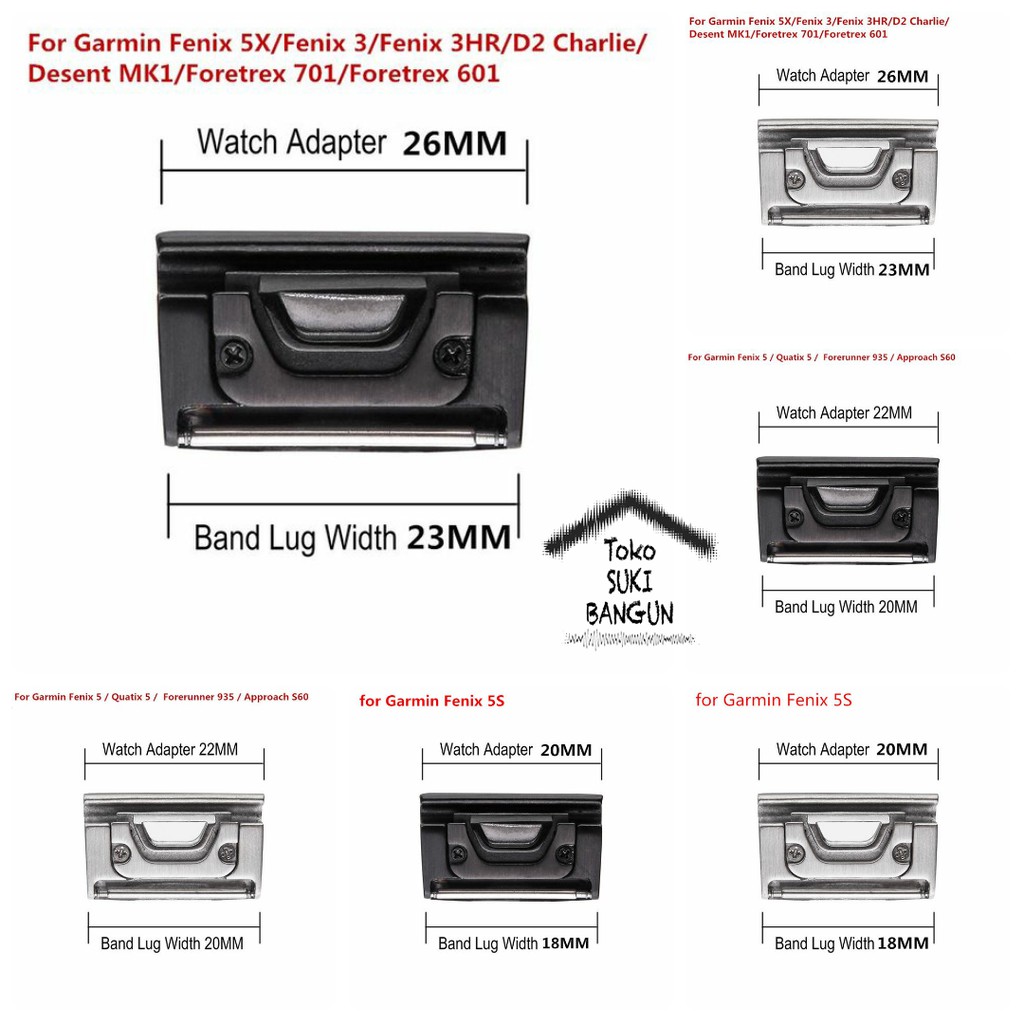 Garmin FENIX 7X 7 7s 6X 6 6s 5X 5 5s Forerunner 935 945 Adapter CONNECTOR Metal Stainless Steel