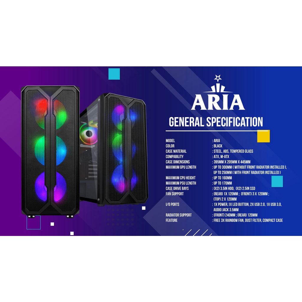 Cube Gaming ARIA + 3 Fan RGB Casing PC Gaming