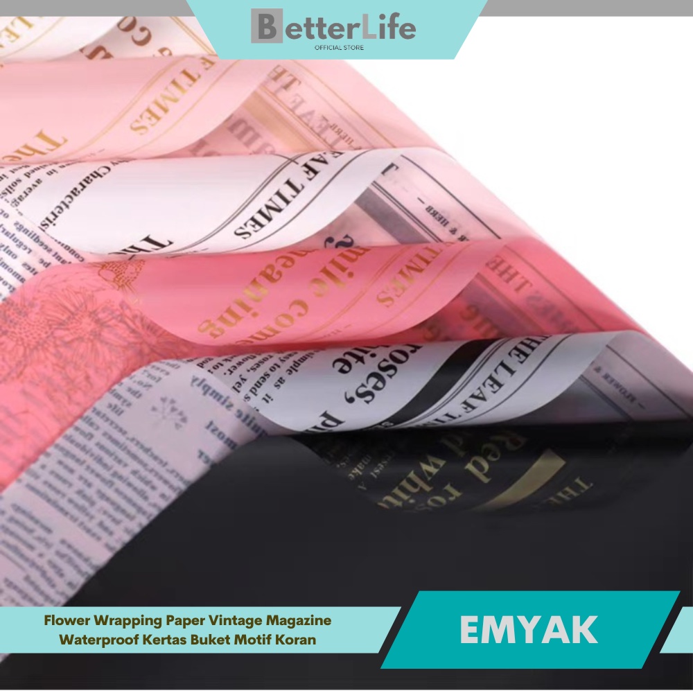 

[5 LEMBAR] Flower Wrapping News Paper Aesthetic Megazine Motif Koran Inggris Eropa Waterproof - EMYAK