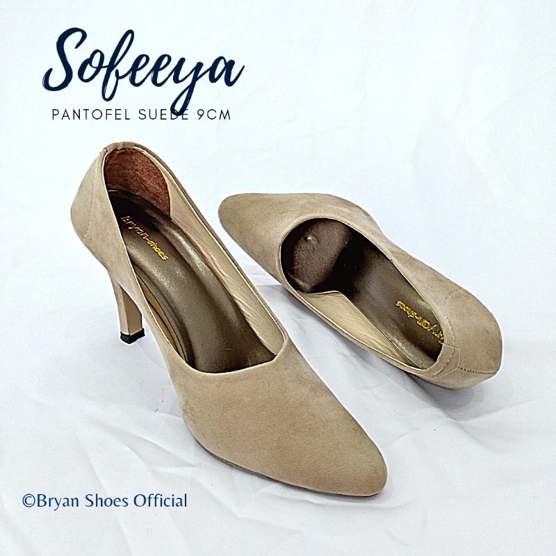 Bryan Sofeeya Suede Beludru Pantofel Heels 9cm Polos Formal Kantor Kerja Size Jumbo Bigsize 36-40 41 42 43