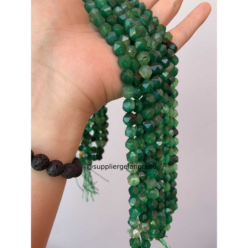 batu faceted hexagon Stone 8mm giok muda jade akik bahan gelang kalung