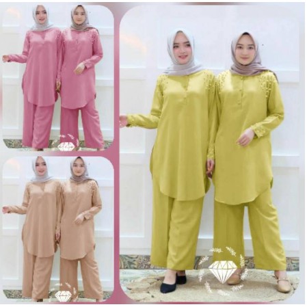 O865C Setelan Fendi Scuba Import Stelan Panjang Muslim Wanita Kekinian Set Bkk Stel Panjang Set Stel