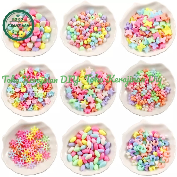 ( 60 Pcs ) Manik Manik Gelang Mote Huruf Love Bunga Warna Pastel Mute Manik Bahan Meronce