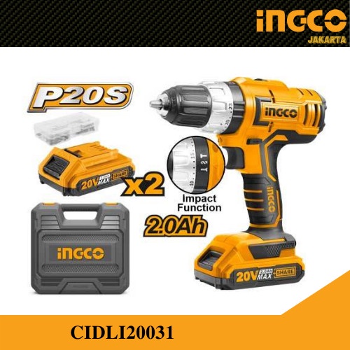 Bor Cordless Impact Drill 13Mm / Bor Beton Baterai Ingco Cidli20031