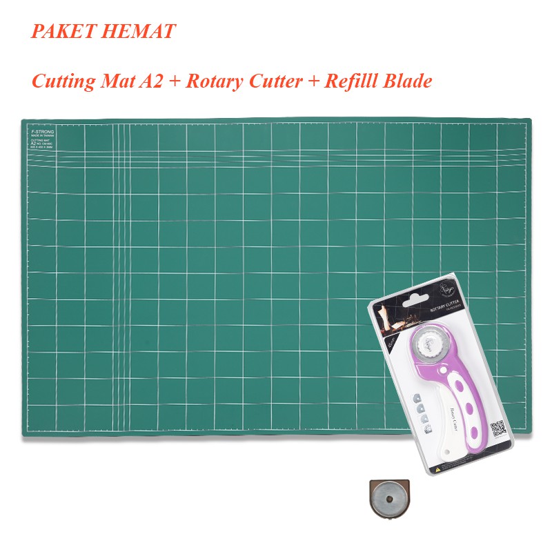PAKET HEMAT Cutting Mat A2 Double Sided + Rotary Cutter Freya + Refill Blade Rotary Cutter