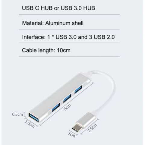 (BISA COD) RVOSTR MLLSE USB HUB Type C Adapter High Speed 3.0 4 Port Aluminium - C809