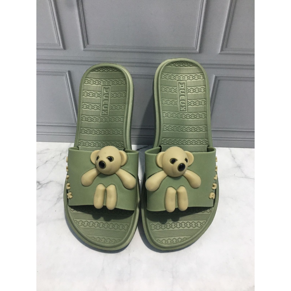 DX-320C-BN Sandal Selop Anak Perempuan / Sandal Remaja Motif Boneka Bear Lucu Merek Dulux Size 30-35