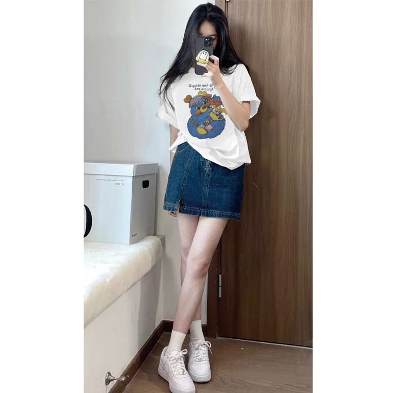 EUNII T-shirt Lengan Pendek ️Cetakan Boneka Longgar Korean Style/Kaos Atasan Wanita/Baju Kaus Oversize Wanita