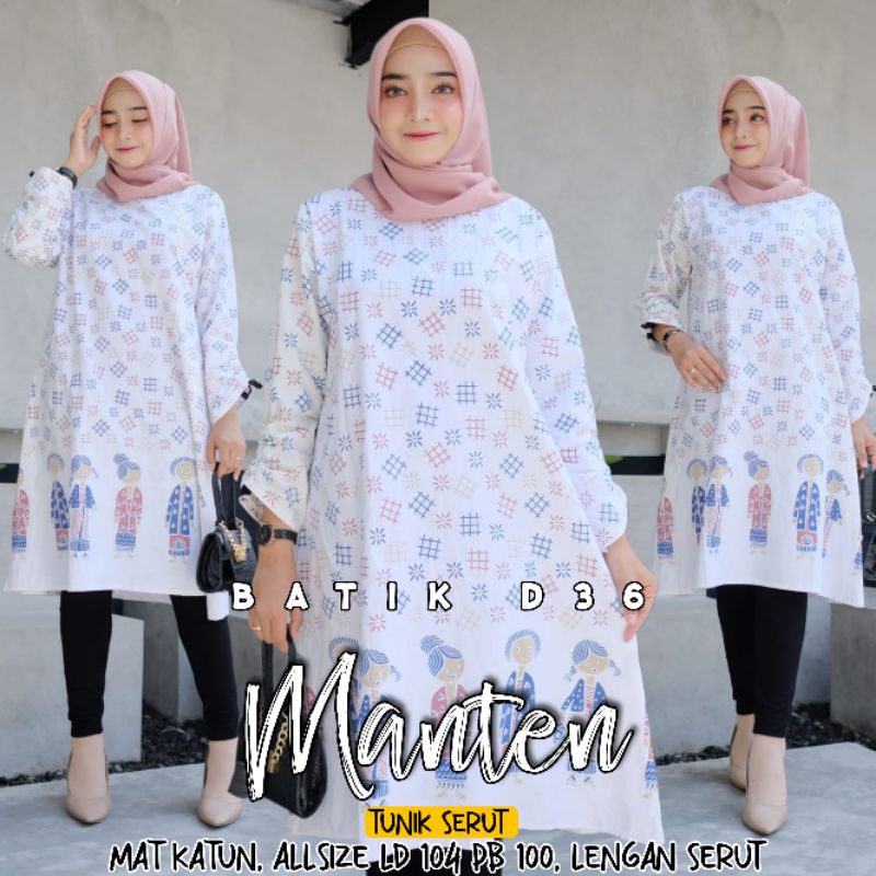 Tunik katun halus murah kekinian motif batik karakter Baju dress panjang Wanita ibu-ibu cantik lucu 