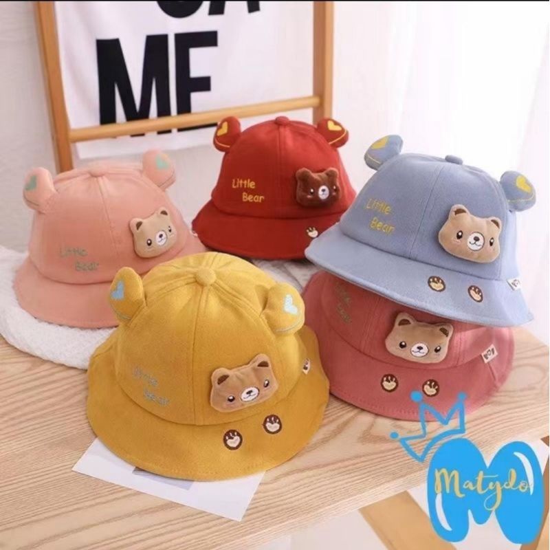 Topi Bayi bundar bucket hat baby Love Little bear 3d